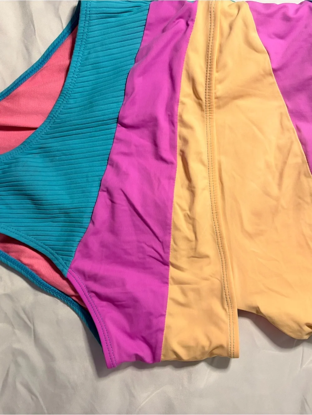 Girls' Colorblock One-Piece Swimsuit in Turquoise, Pink & Yellow